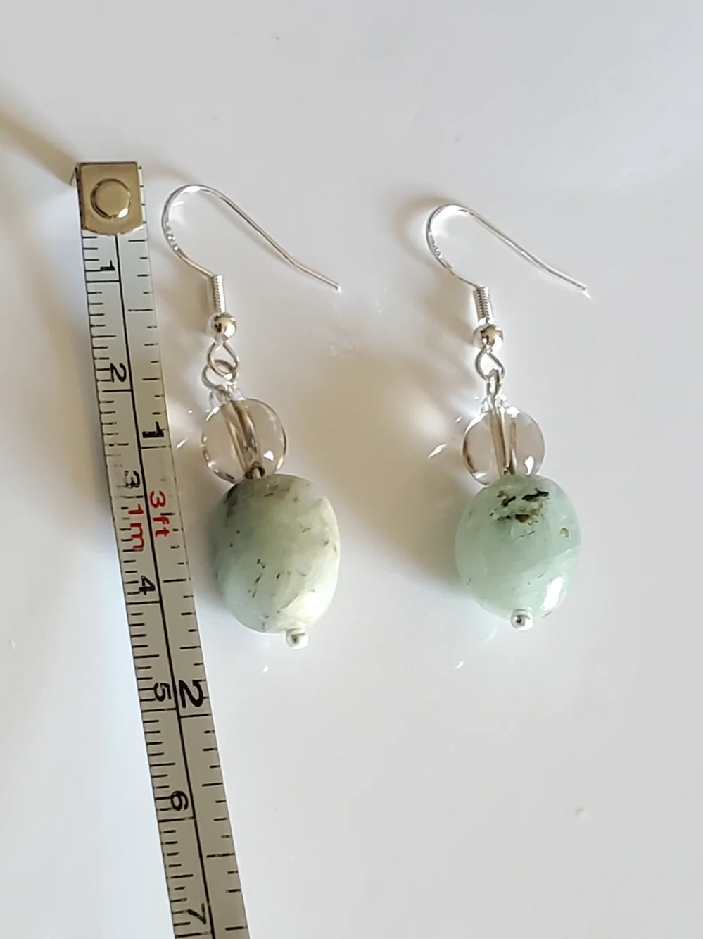 NEW Natural Jadeite & Smoky Quarts Gemstone Drop Earrings - Picture 3 of 5